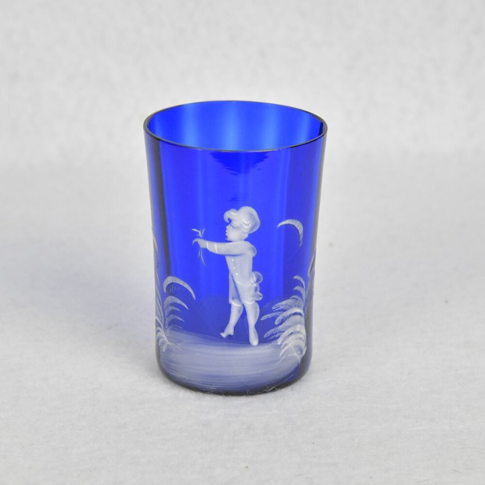 Mary Gregory Glass/Tumbler Boy in Cobalt Blue